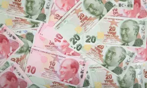 Turecka lira to waluta, jaką płacimy w Turcji. Widoczne banknoty 10 i 20 lir.