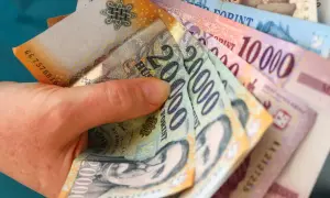 Dłoń trzyma stos węgierskich forintów. Zastanawiasz się, gdzie wymienić forinty? Warto sprawdzić kursy w kantorach lub bankach.