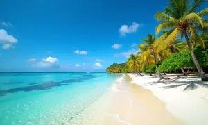 Rajska plaża z palmami i turkusową wodą, idealne miejsce, kiedy na Mauritius.