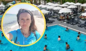 Kobieta w okręgu na tle basenu i plaży. Zastanawiasz się, ile zarabia animator w Turcji?