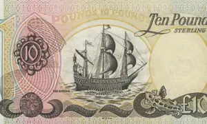 Dziesięć funtów sterlingów z żaglowcem. Czy w Irlandii jest euro? Nie, tu są funty!