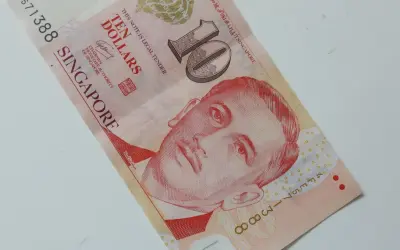 Dolar singapurski to waluta, jaką zabrać do Singapuru. Na zdjęciu banknot 10 dolarów.
