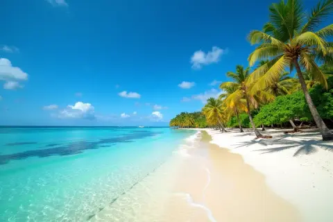 Rajska plaża z palmami i turkusową wodą, idealne miejsce, kiedy na Mauritius.