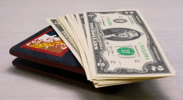 Portfel z banknotami 2 dolary. Zastanawiasz się, jaką walutę zabrać na bal? Może warto mieć przy sobie dolary na wszelki wypadek.
