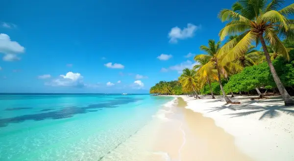 Rajska plaża z palmami i turkusową wodą, idealne miejsce, kiedy na Mauritius.