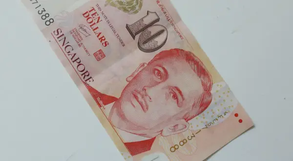 Dolar singapurski to waluta, jaką zabrać do Singapuru. Na zdjęciu banknot 10 dolarów.