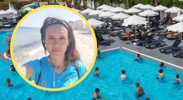 Kobieta w okręgu na tle basenu i plaży. Zastanawiasz się, ile zarabia animator w Turcji?