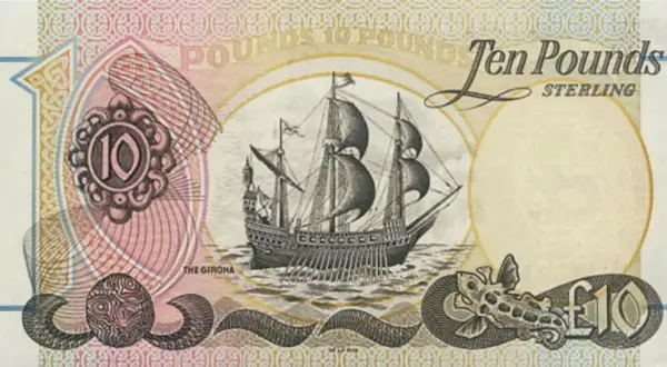 Dziesięć funtów sterlingów z żaglowcem. Czy w Irlandii jest euro? Nie, tu są funty!