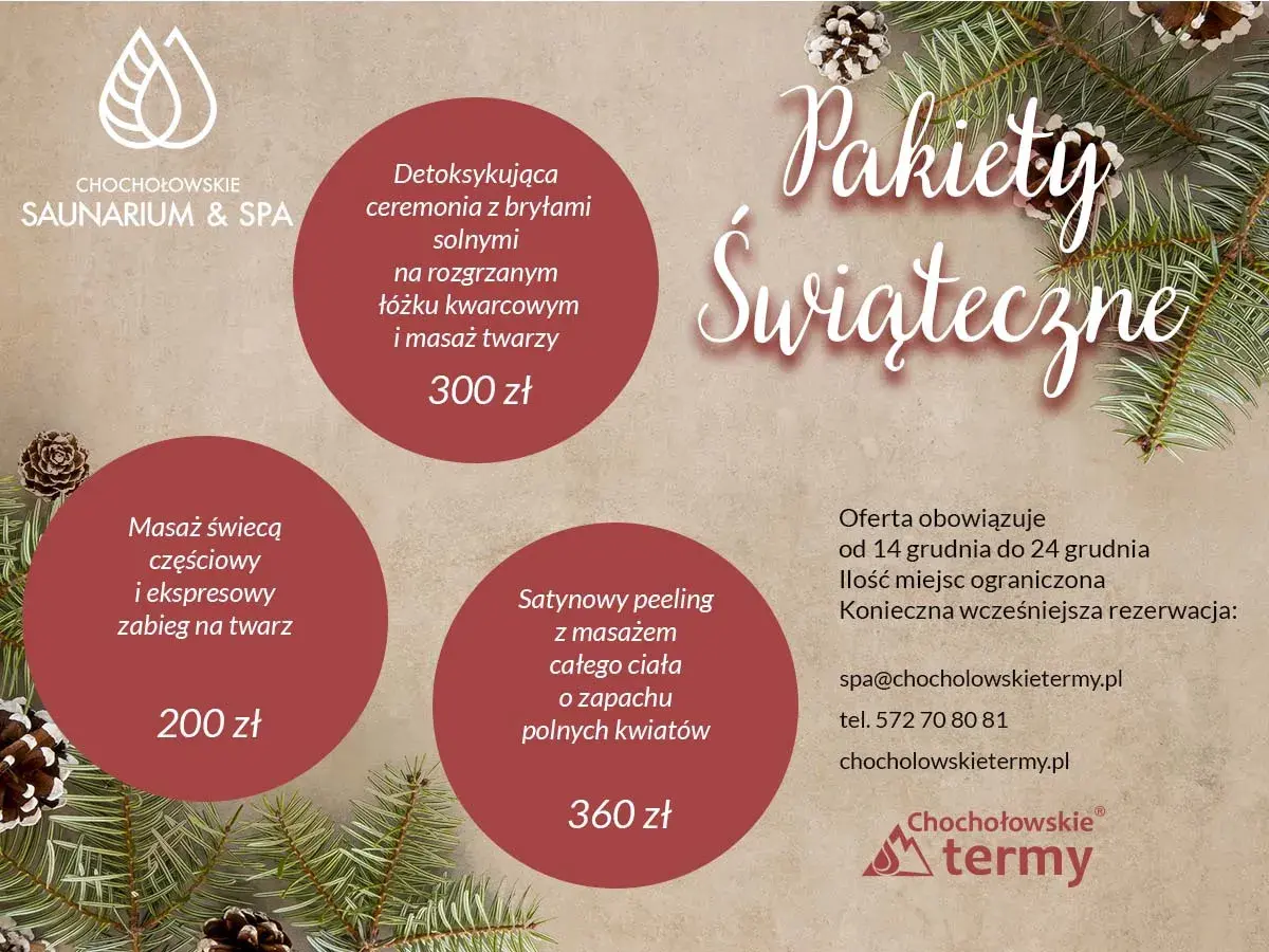 Chochołowskie Termy oferują pakiety świąteczne. Sprawdź, czy termy chochołowskie są otwarte w święta bożego narodzenia i zarezerwuj relaks.