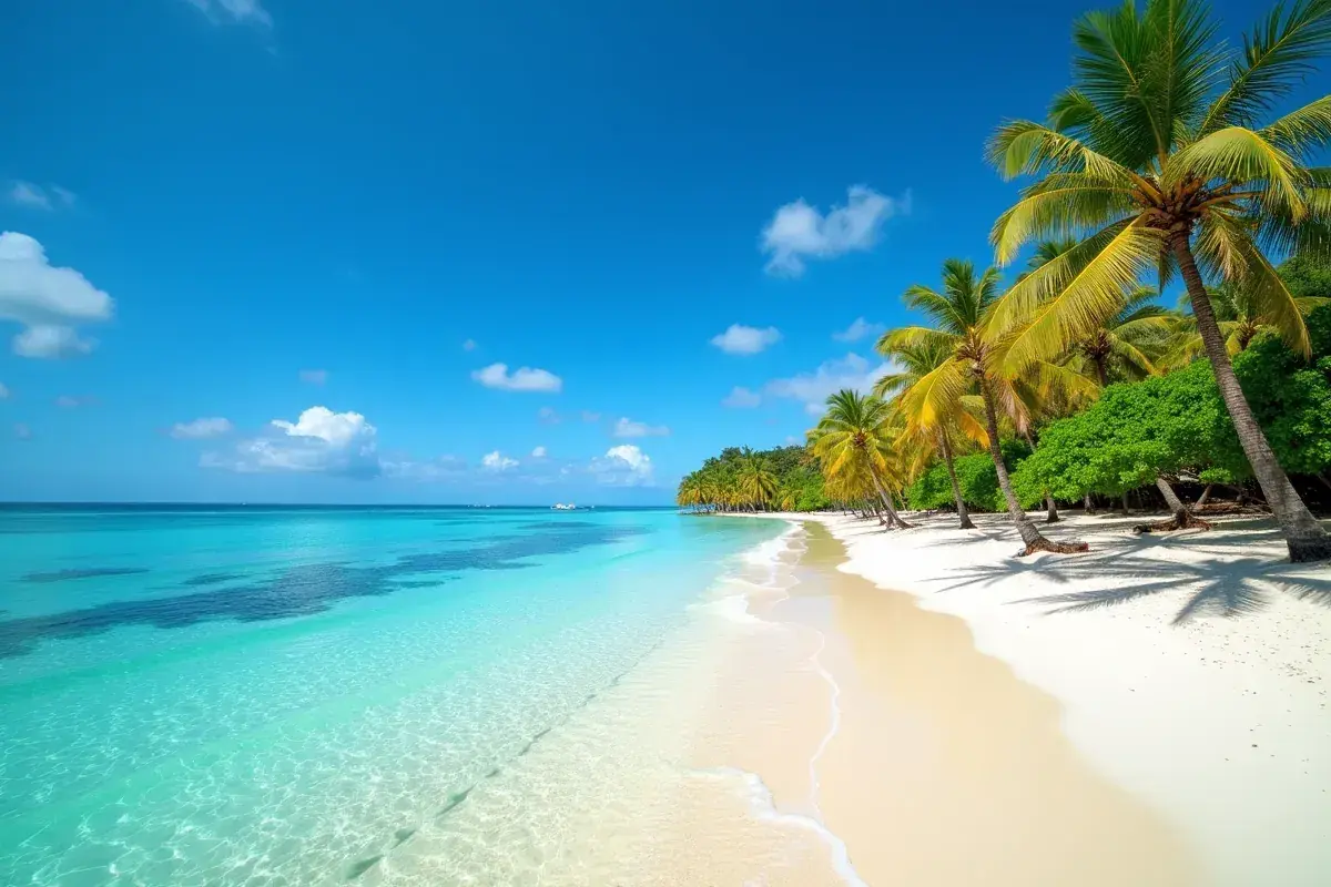 Rajska plaża z palmami i turkusową wodą, idealne miejsce, kiedy na Mauritius.