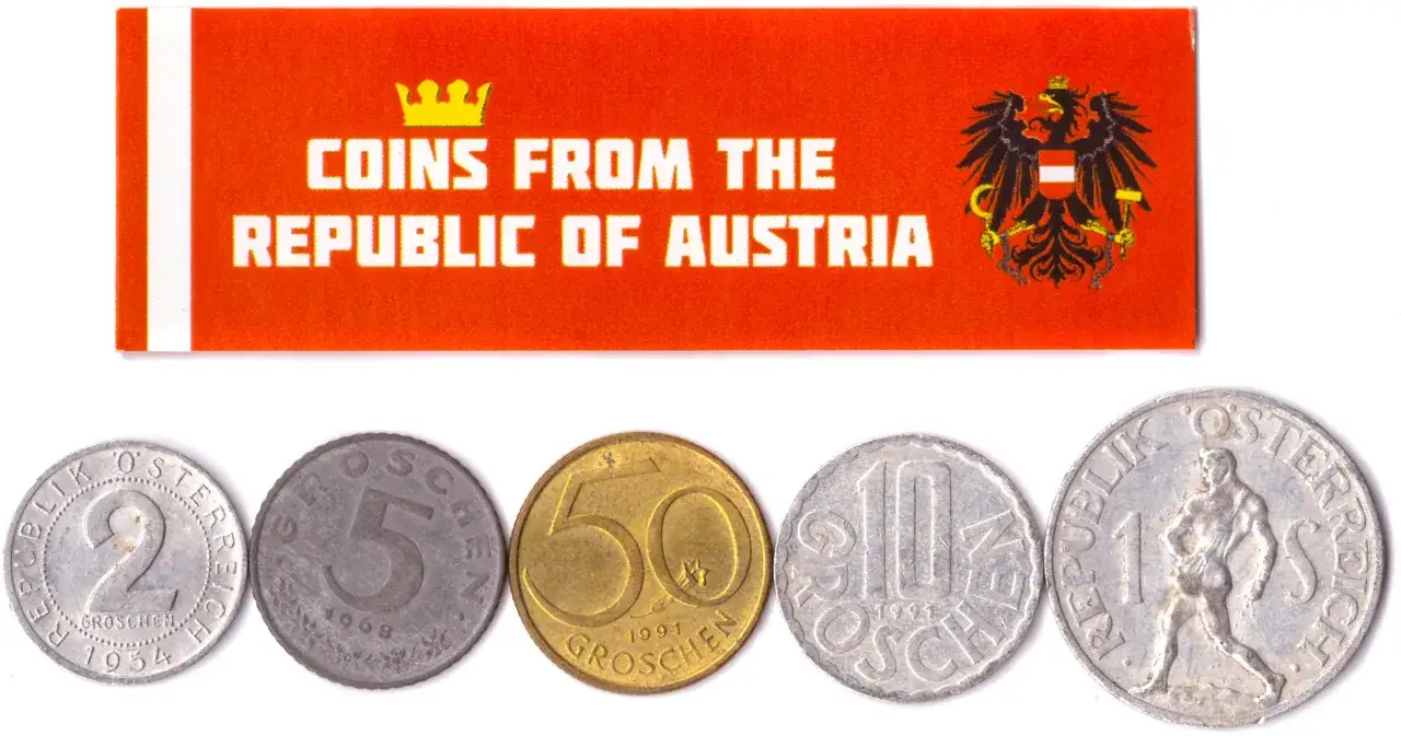 Kiedyś drobniak w Austrii to były monety 2, 5, 10, 50 groszy i 1 szyling.