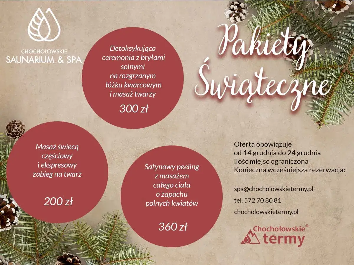 Chochołowskie Termy oferują pakiety świąteczne. Sprawdź, czy termy chochołowskie są otwarte w święta bożego narodzenia i zarezerwuj relaks.
